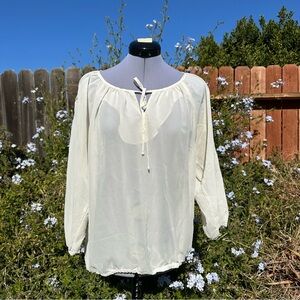 Umgee USA Medium Off White Peplum Long Sleeve Tie Up With Sleeve Design Top
